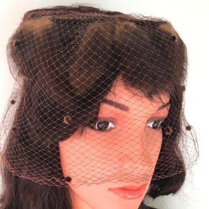 Vintage 50s Real Fur Hat with Veil